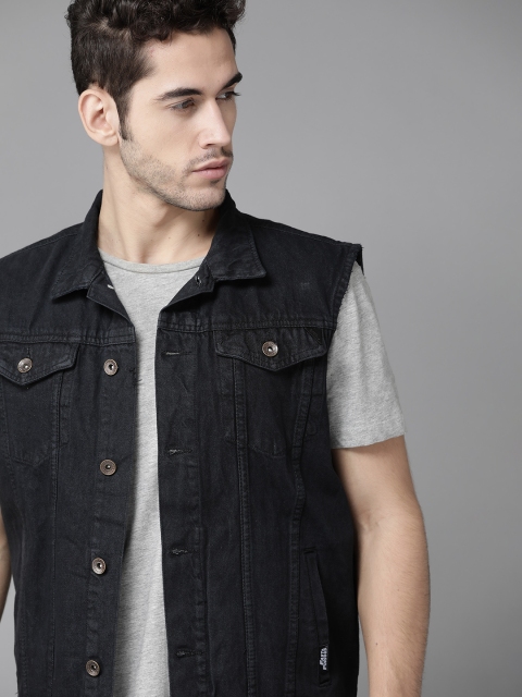 

Roadster Men Black Solid Denim Jacket