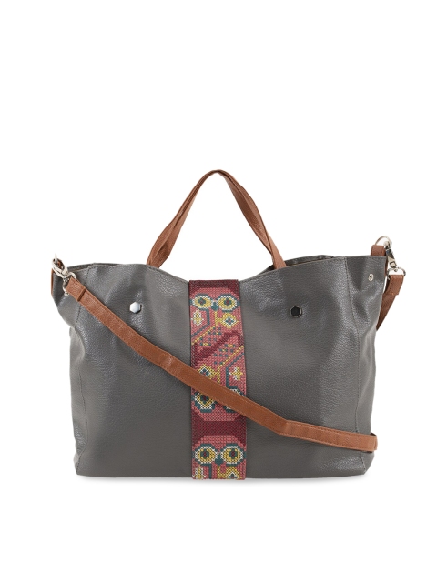 

Chumbak Grey & Tan Brown Solid Tote Bag