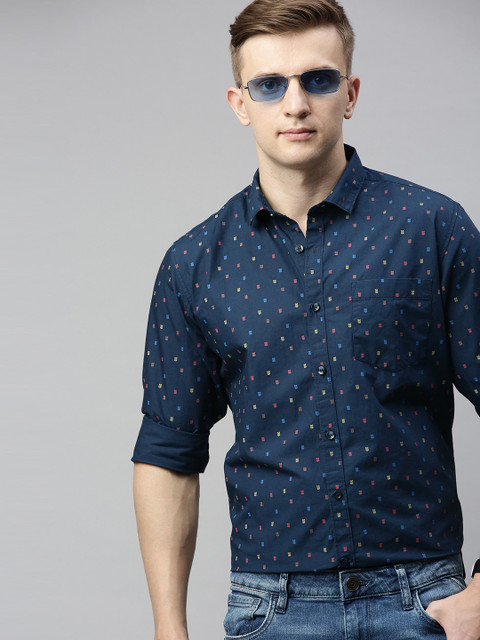 

Mast & Harbour Men Navy Blue Regular Fit Micro Printed Casual Shirt