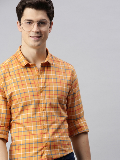 

Mast & Harbour Men Mustard & Blue Regular Fit Checked Casual Shirt