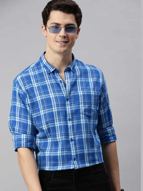 

Mast & Harbour Men Blue & White Checked Pure Cotton Casual Shirt
