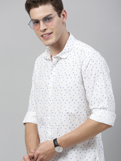 

Mast & Harbour Men White & Blue Regular Fit Micro Printed Casual Shirt