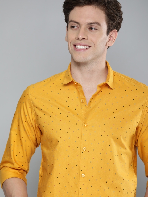 

Mast & Harbour Men Mustard Yellow & Blue Regular Fit Printed Casual Shirt