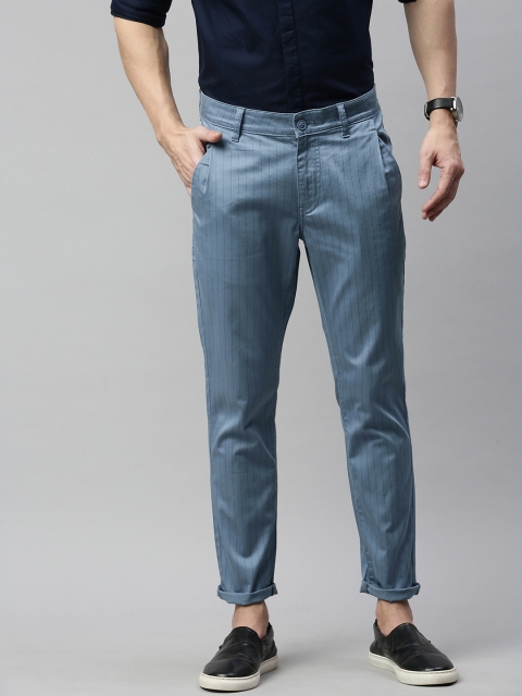 

Mast & Harbour Men Blue Regular Fit Striped Smart Regular Trousers