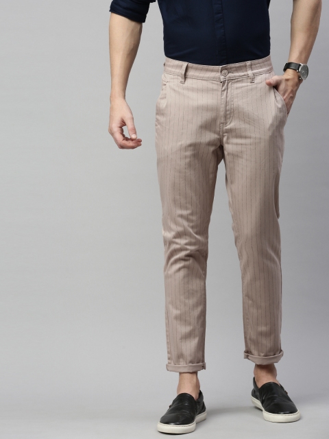 

Mast & Harbour Men Beige Regular Fit Striped Smart Regular Trousers