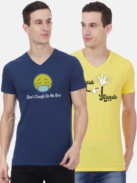 

Free Authority Men Pack Of 2 Printed V-Neck T-shirts, Navy blue