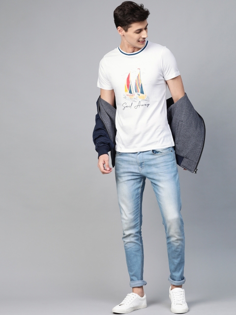 

Mast Harbour Men White Printed Round Neck Pure Cotton T-shirt