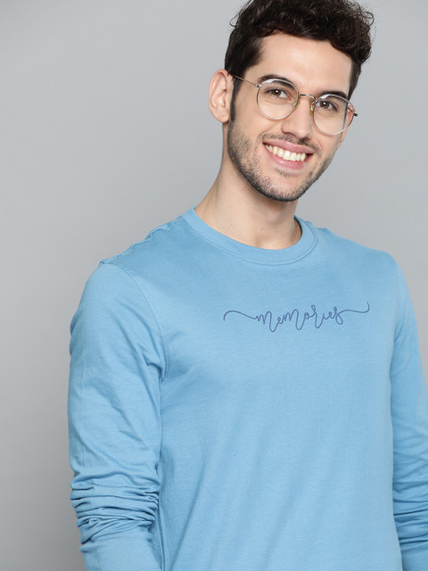 

Mast & Harbour Men Blue Typography Print Pure Cotton Round Neck T-shirt