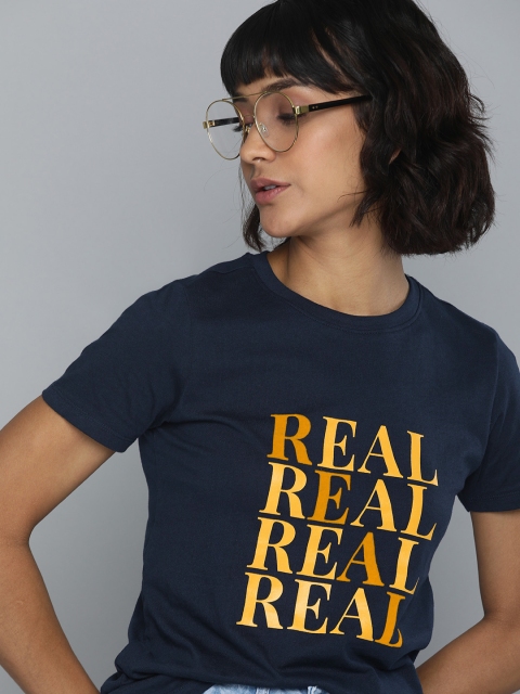 

Mast & Harbour Women Navy Blue Printed Round Neck T-shirt