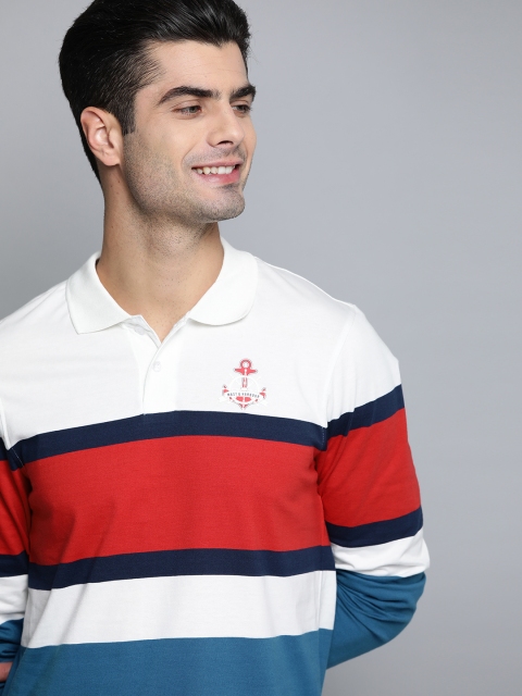 

Mast & Harbour Men White& Red Colourblocked Polo Collar T-shirt