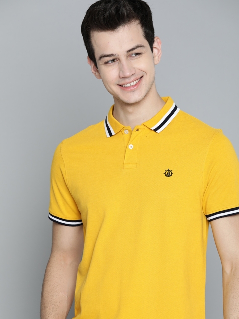 

Mast & Harbour Men Mustard Yellow Solid Polo Collar T-shirt
