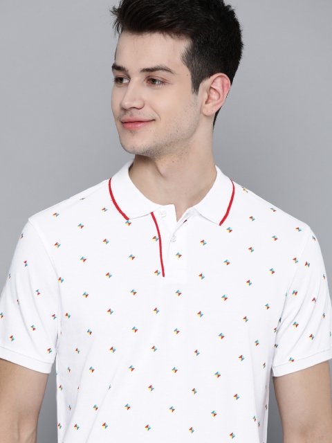 

Mast & Harbour Men White & Red Micro Ditsy Printed Polo Collar T-shirt