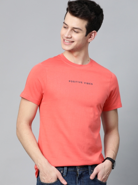 

Mast & Harbour Men Coral Pink Printed Detail Round Neck T-shirt