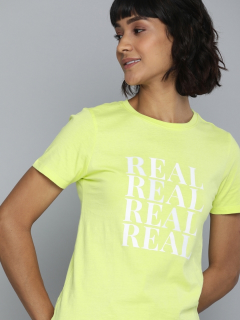 

Mast & Harbour Women Yellow Printed Round Neck T-shirt