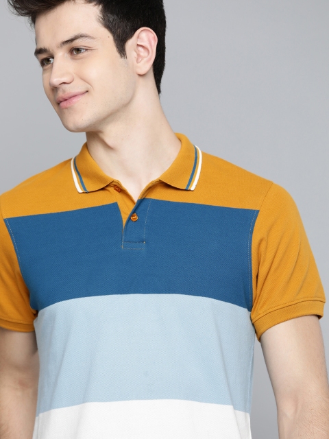 

Mast & Harbour Men Blue & White Striped Polo Collar T-shirt