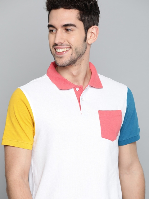 

Mast & Harbour Men White Pure Cotton Solid Polo Collar Handcrafted T-shirt