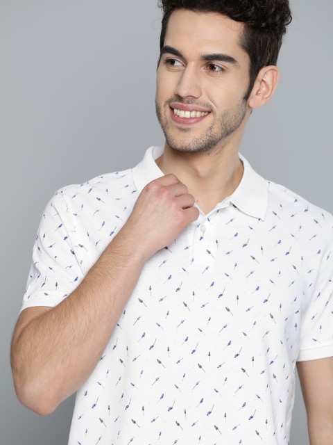 

Mast & Harbour Men White & Lavender Floral Print Polo Collar T-shirt