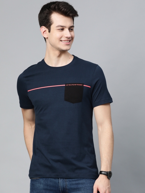 

Mast & Harbour Men Navy Blue Pocket Detailing Solid Round Neck T-shirt