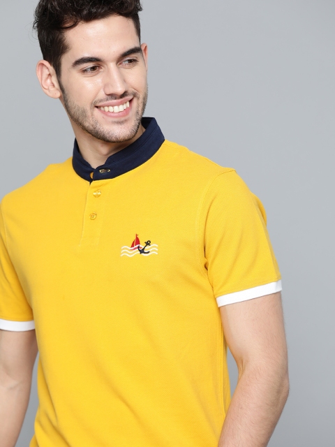 

Mast & Harbour Men Yellow Solid Mandarin Collar T-shirt