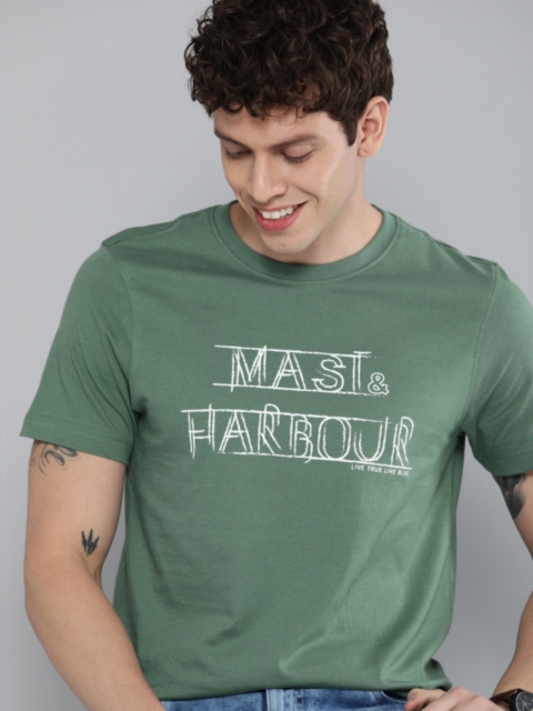 

Mast & Harbour Men Green Printed Round Neck T-shirt