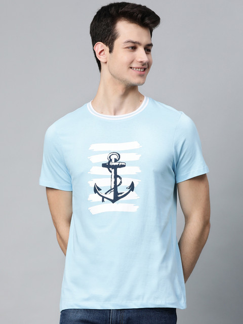 

Mast & Harbour Men Blue & White Printed Round Neck T-shirt