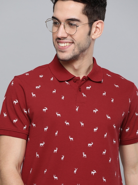 

Mast & Harbour Men Maroon & White Reindeer Print Polo Collar T-shirt