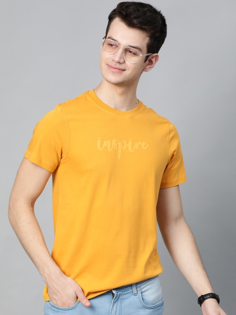 

Mast & Harbour Men Mustard Yellow Printed Detail Round Neck T-shirt