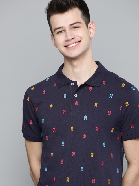 

Mast & Harbour Men Navy Blue & Red Printed Polo T-shirt