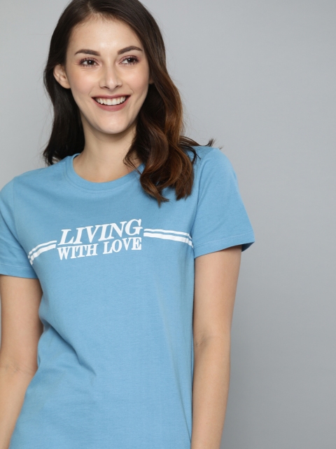 

Mast & Harbour Women Blue Printed Round Neck T-shirt