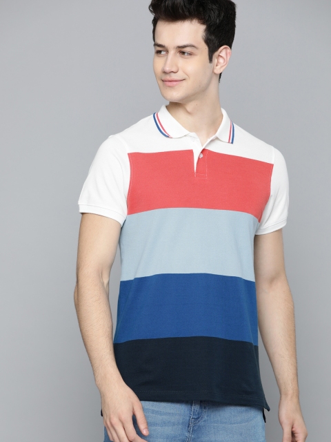 

Mast & Harbour Men Blue & White Striped Polo Collar T-shirt