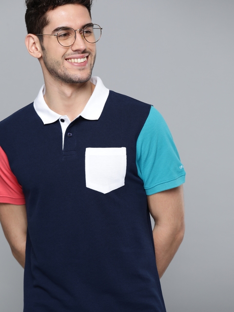 

Mast Harbour Men Navy Blue Pure Cotton Solid Polo Collar Pure Cotton T-shirt