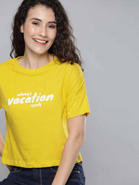 

Mast & Harbour Women Yellow Printed Round Neck T-shirt