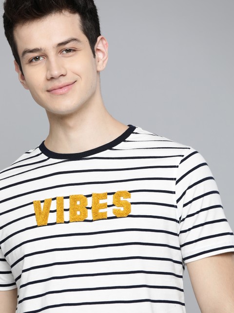

Mast & Harbour Men White & Black Striped Round Neck T-shirt
