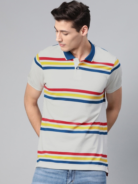 

Mast Harbour Men White Yellow Striped Polo Collar Pure Cotton T-shirt