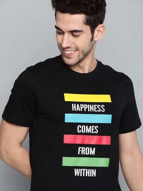 

Mast & Harbour Men Black & White Typography Print Pure Cotton Round Neck T-shirt