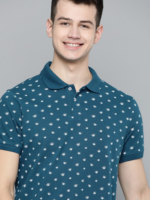 

Mast & Harbour Men Teal Blue & White Printed Polo T-shirt