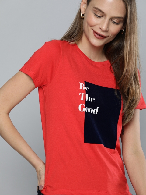 

Mast & Harbour Women Red Printed Round Neck T-shirt