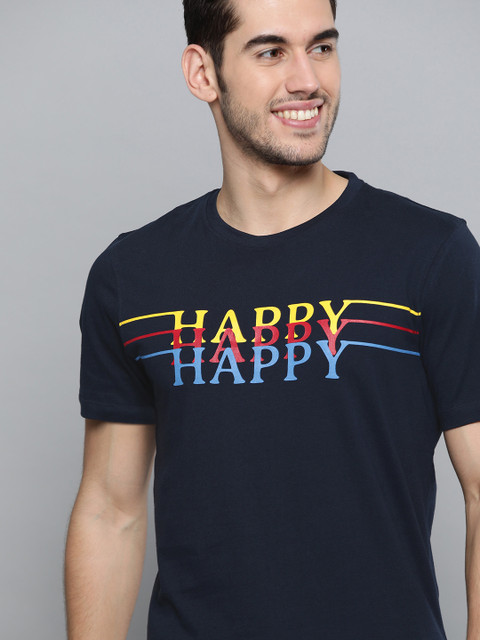 

Mast & Harbour Men Navy Blue & Yellow Printed Round Neck T-shirt