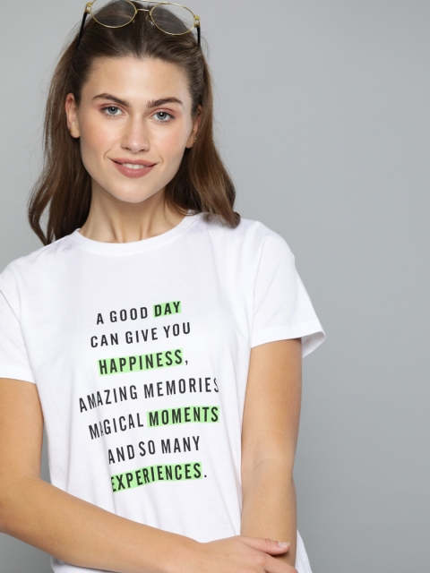 

Mast & Harbour Women White Printed Round Neck T-shirt