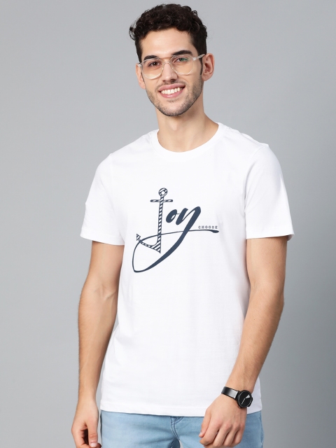 

Mast & Harbour Men White & Navy Blue Printed Round Neck T-shirt