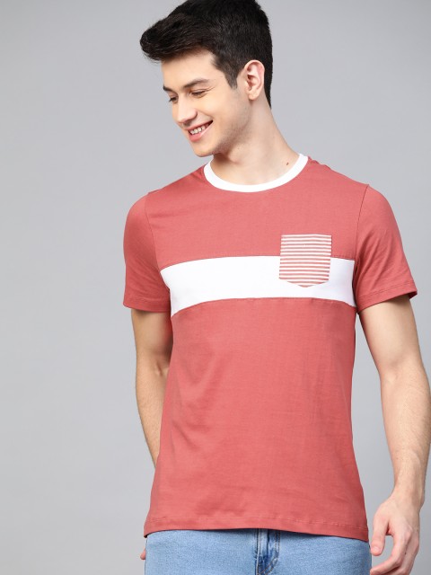 

Mast & Harbour Men Pink & White Colourblocked Round Neck T-shirt