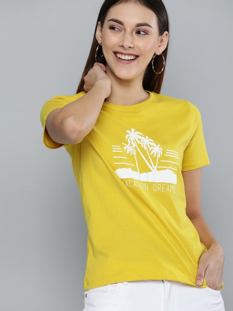 

Mast & Harbour Women Yellow Printed Round Neck T-shirt