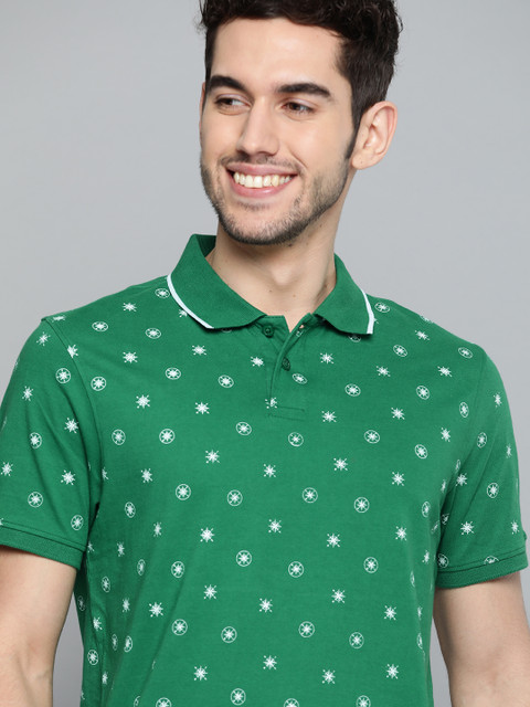 

Mast & Harbour Men Green & White Printed Polo Collar T-shirt