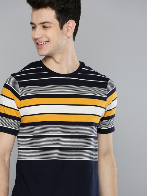 

Mast & Harbour Men Navy Blue & White Striped Round Neck T-shirt