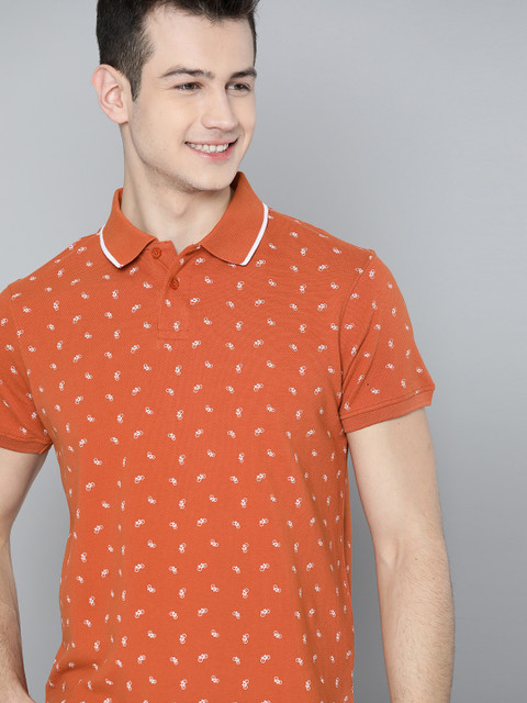 

Mast & Harbour Men Rust Orange & White Bicycle Print Polo Collar T-shirt
