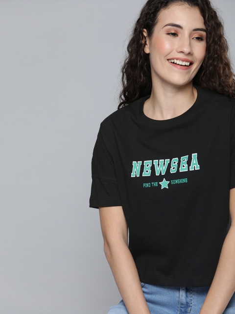 

Mast & Harbour Women Black Printed Round Neck T-shirt