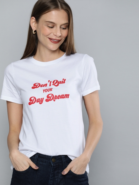 

Mast & Harbour Women White Printed Round Neck T-shirt
