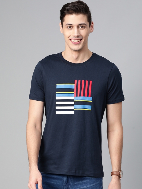

Mast & Harbour Men Navy Blue Printed Round Neck T-shirt