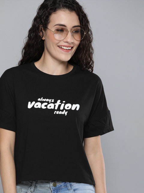 

Mast & Harbour Women Black Printed Round Neck T-shirt