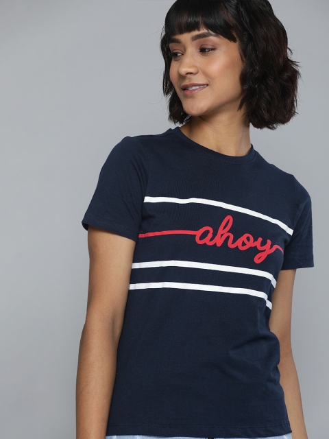 

Mast & Harbour Women Navy Blue Printed Round Neck T-shirt